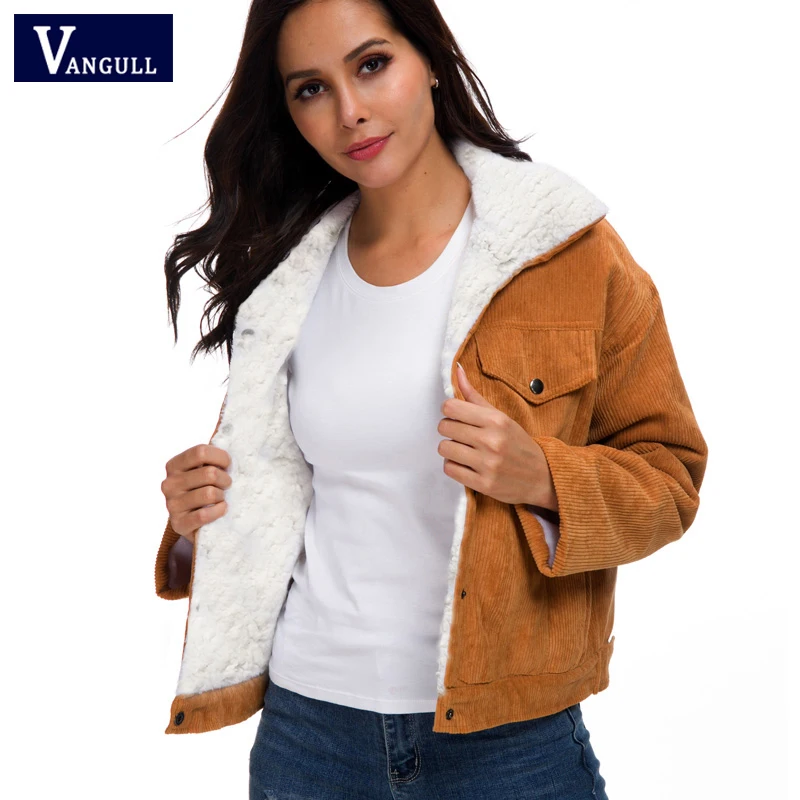 buy Vangull 2019 Women Thick Corduroy Jacket Autumn Winter New Lambs Wool Jackets Ladies Cute Outerwear