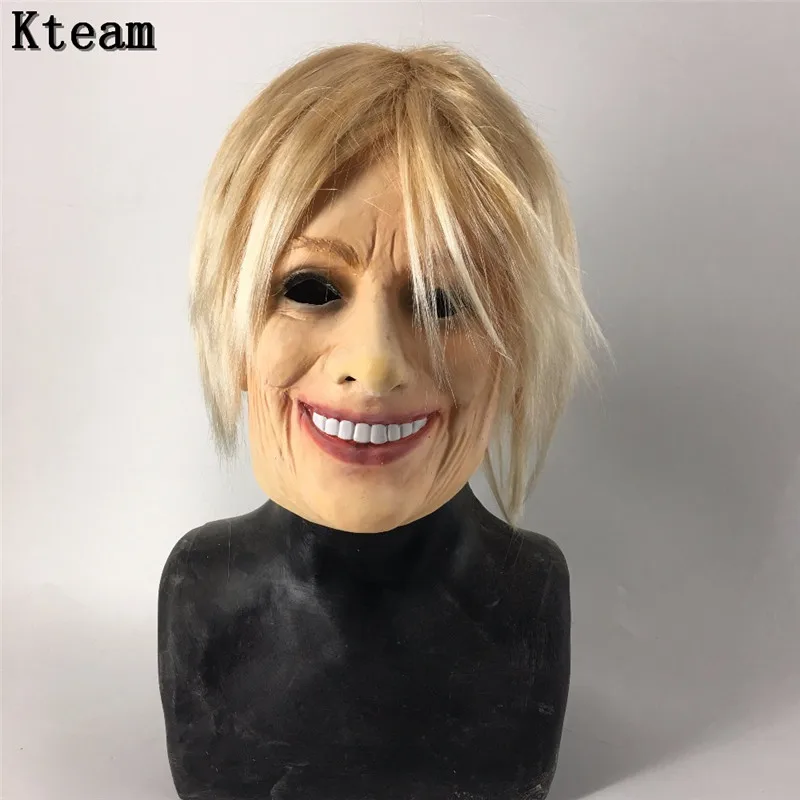 

Top Grade Latex Women Girl Party Cosplay Beauty Face For Party Mask Sexy Hillary mask with Hair Carnival Mask Halloween Party