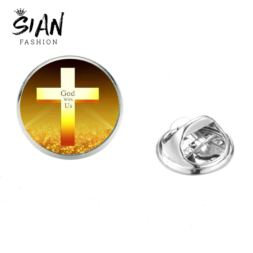 Азиатских золото Цвет брошь в виде креста с нами Бог церкви христианскими
