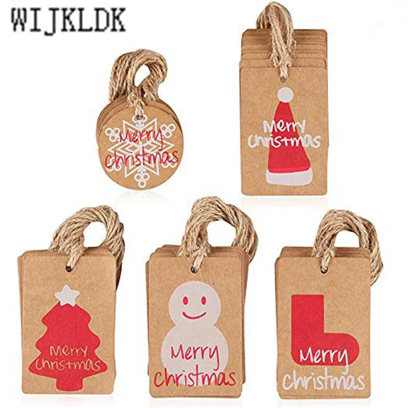 Navidad 10/50/100pcs New Year Decoration Retro Kraft Paper Snowflake Snowman Christmas Tree Tag Noel 2021-C | Дом и сад