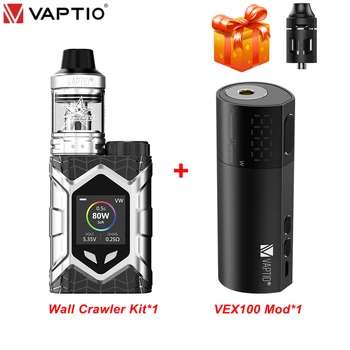 

Gift 100W Mod Vape kit Vaptio Wall Crawler 80W output 5.0ml Tank vaporizer TCR 1.3 inch Screen e cigarette kit no 18650 battery