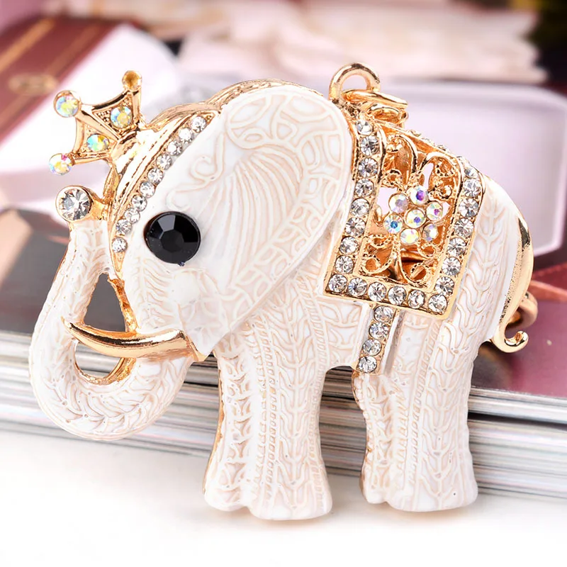 Thai Cute Lucky Elephant Pendant Keychain Rhinestone Crystal Religion