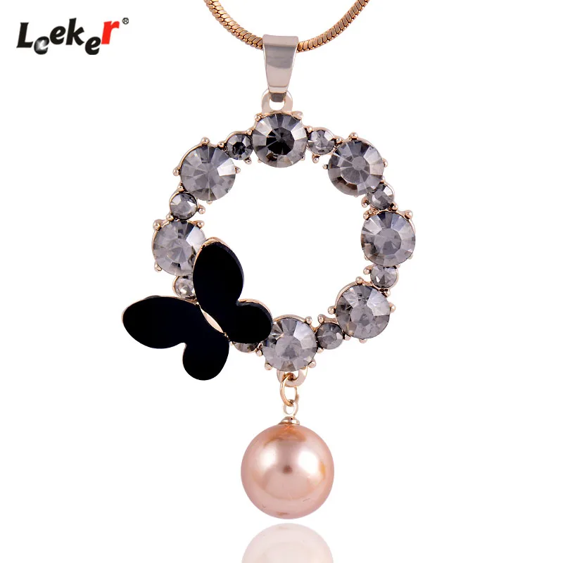 LEEKER подвеска с коричневым жемчугом черная бабочка круглое Ожерелье Длинная