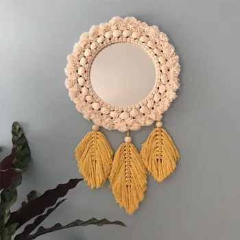 

Macrame Wall Mirror Tapestry Espelhos Miroir Decoratif Round Boho Nordic Home Bath Room Make Up Mirrors Hanging Decoration