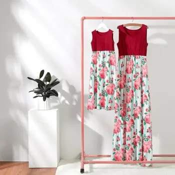 

Family Matching Floral Dress Women Kids Girl Maxi Dress Mother Daughter Sundress