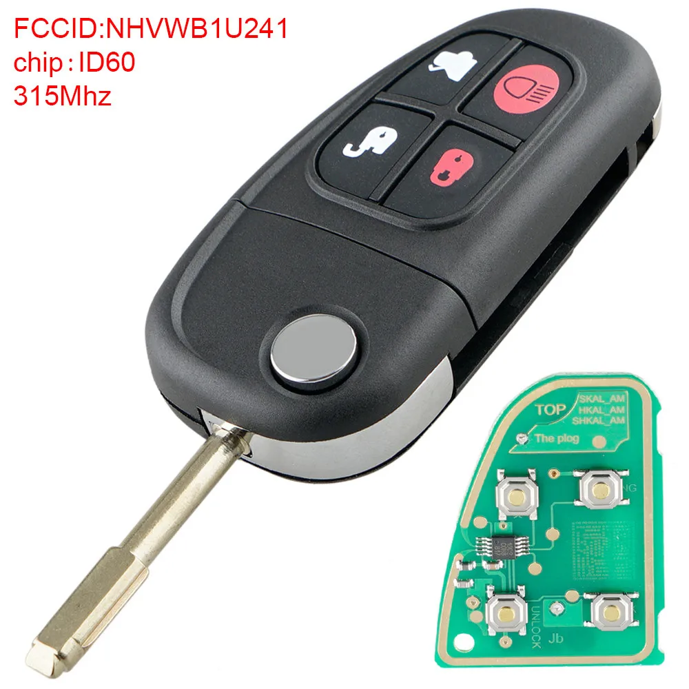 4 BTN Keyless Entry Remote Flip Key Fob For Jaguar S-Type X-Type XJ8 NHVWB1U241 
