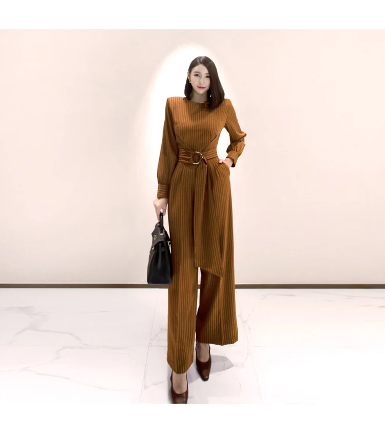 H Han Queen Solid Color Vintage Wide Leg Jumpsuits Women Autumn Winter Adjustable Waist Rompers Casual Bottoming Playsuits