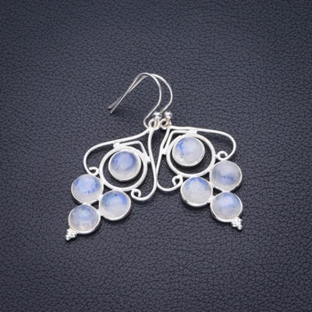 

Natural Rainbow Moonstone Handmade 925 Sterling Silver Earrings 2" D3371