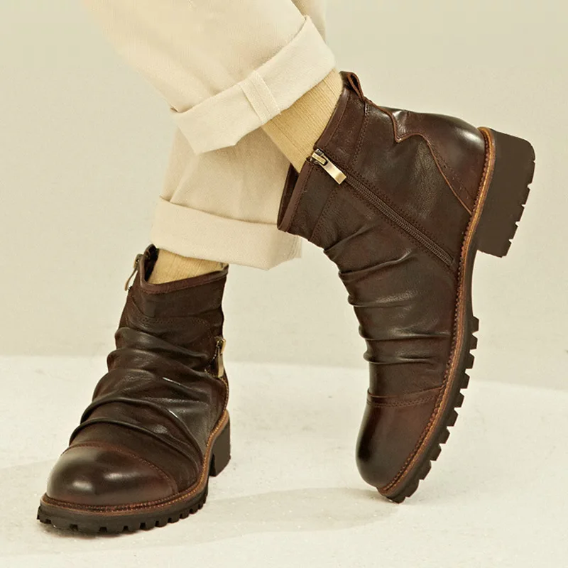 Men Leather Boots Britsh Vintage Style Boots Shoes Mens Autumn Winter Men's Ankle Plus Size men chelsea boots