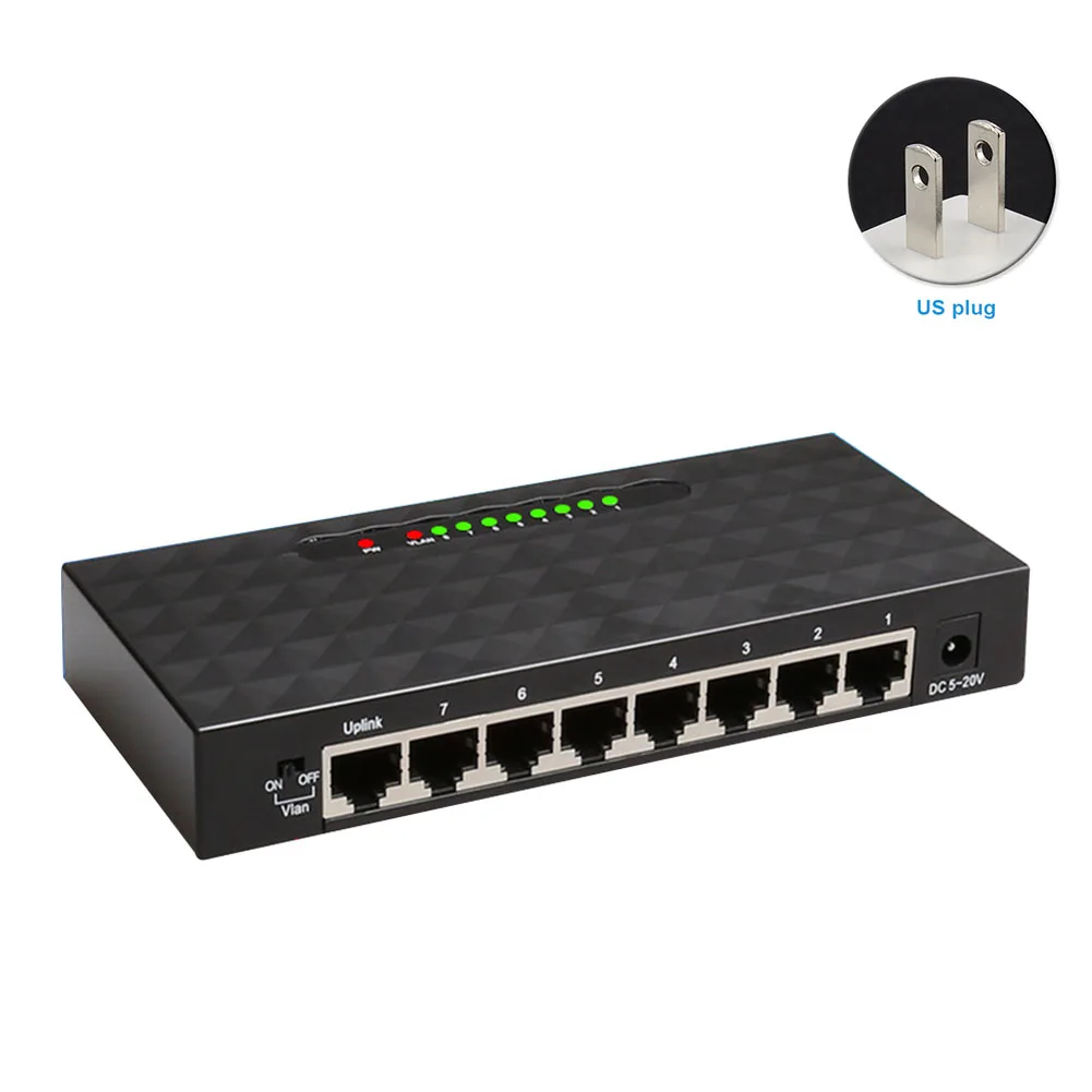 US 10/100 Мбит/с металлической Plug And Play домашней локальной сети для рабочего стола 8 Порты и разъёмы офи Fast Ethernet адаптер мини сетевой коммутатор gigabit Портативный - Цвет: US