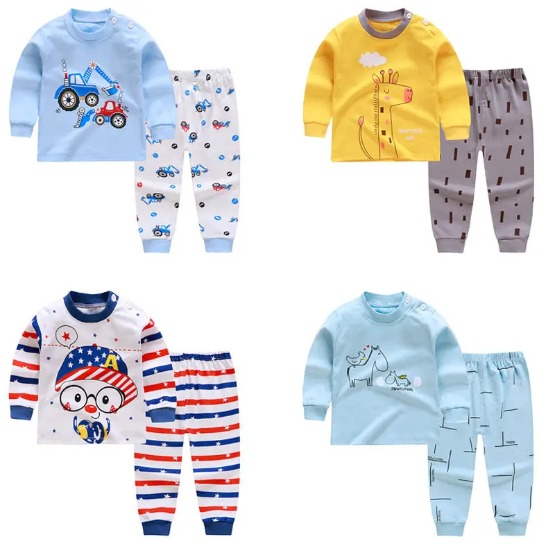 Crianças pijamas conjuntos de algodão meninos pijamas terno 2 pçs primavera outono meninas pijamas de manga longa tops + calças crianças roupas