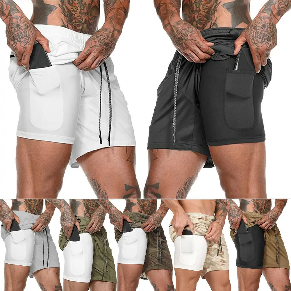 

New Arrival Summer Double-Deck Men's Fitness Bodybuilding Breathable Quick Drying Short Gym Men Casual Joggers Shorts