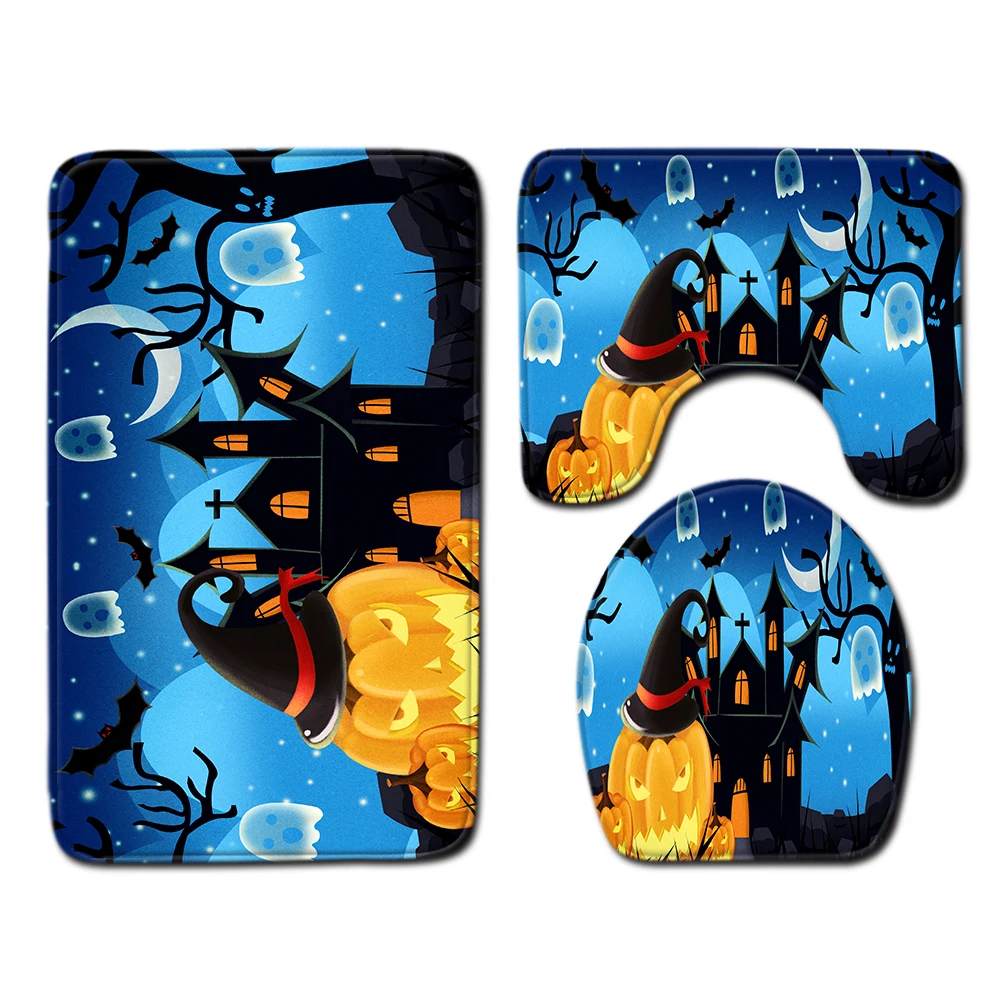 Комплект из трех предметов для ванной и туалета на Хэллоуин, коврик для ванной комнаты, нескользящий ковер, теплые подушки, предметы домашнего обихода