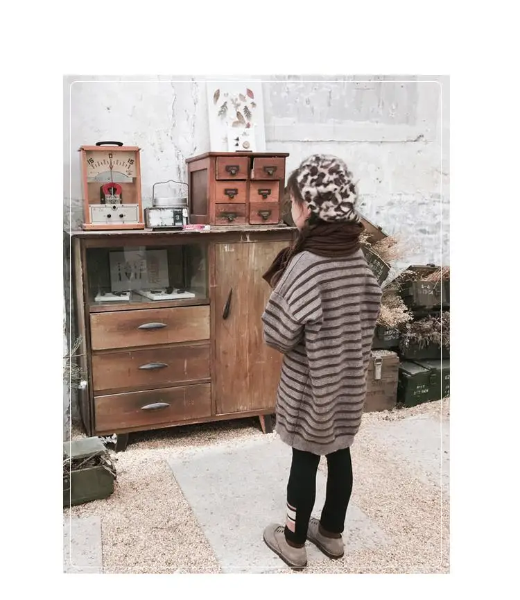 Autumn Winter Kids Girls Casual Knitted Dress Chidldren Striped O-Neck Long Sleeve Sweater Dresses Teen Girls Clothing K101