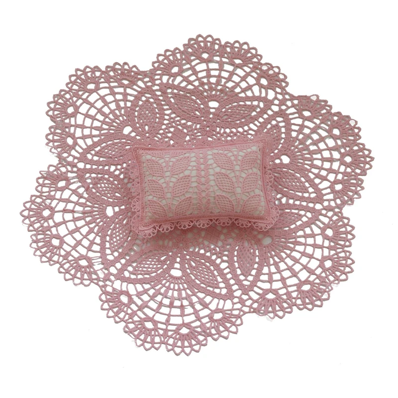 Newborn Baby Photography Props Round Lace Blanket Pillow 2pcs Set Inelastic Embroidery Lace Pads Retro Tablecloth Photo Backdrop 4