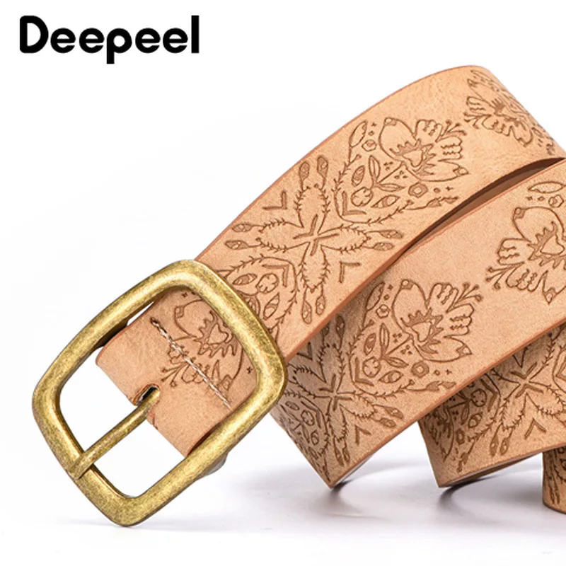Deepeel/1 шт., 3,4 см* 97-127 см, женский кожаный ремень с цветочным узором, классический декоративный пояс с пряжкой в стиле ретро, подарок для женщин YK758