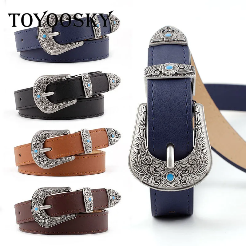 2020 Women Belt PU Cowgirl Waistband Carve Pattern Solid Long for Jeans High Quality Belts Female cinturones para mujer | Аксессуары для