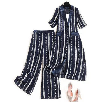 

fashion fabric suit pants condole belt unlined upper garment straight canister three-piece 14428 female cardigan coat