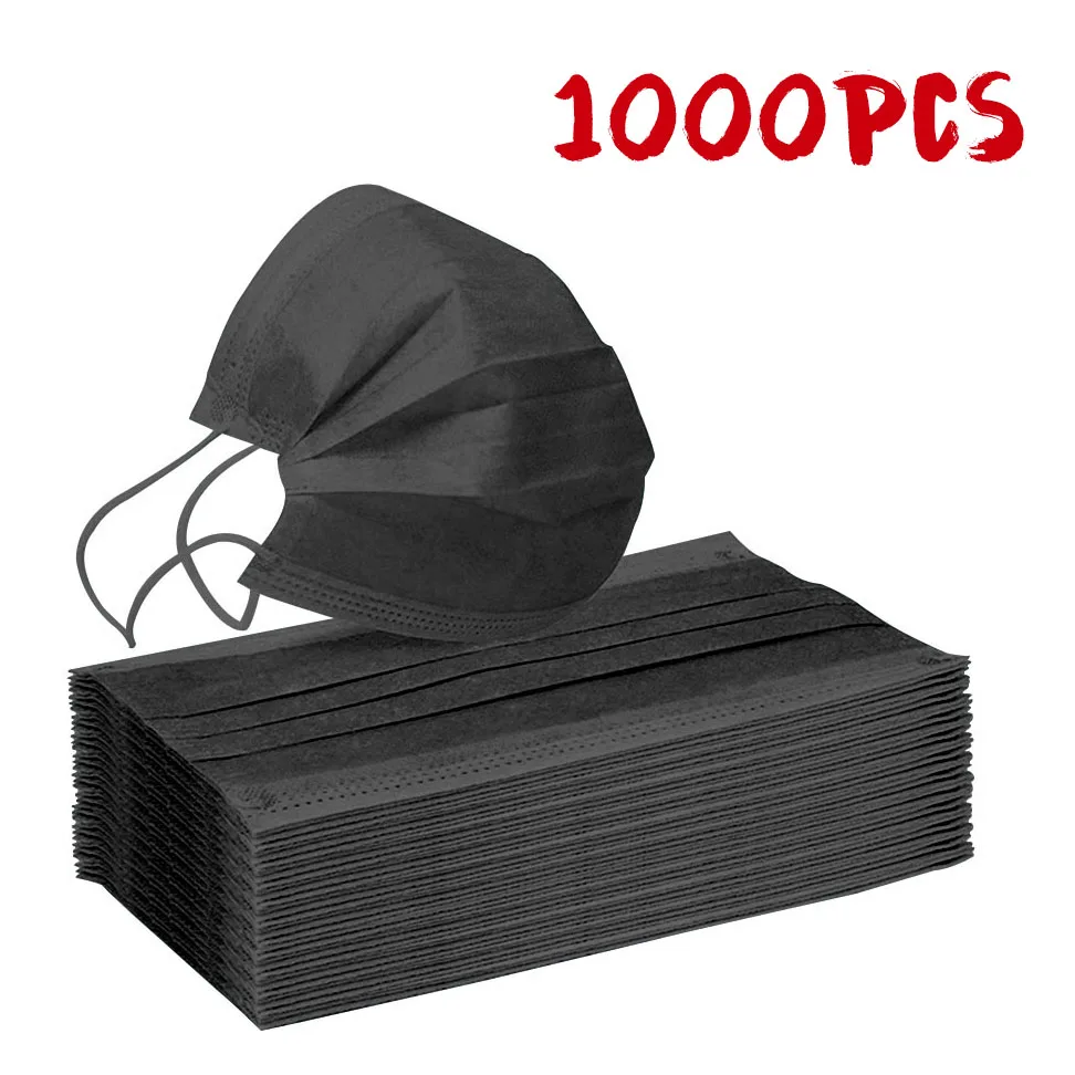 500/1000 шт одноразовая черная маска для лица 3 слоя нетканые слойные маски со ртом