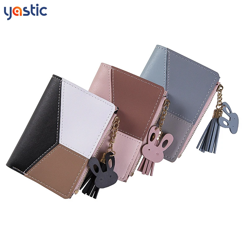 

New Patchwork Tassel Women Wallet Short Zipper Large Capacity Coin Purse Casual Brief Card Holder Pocket Fashion Clutch Bag