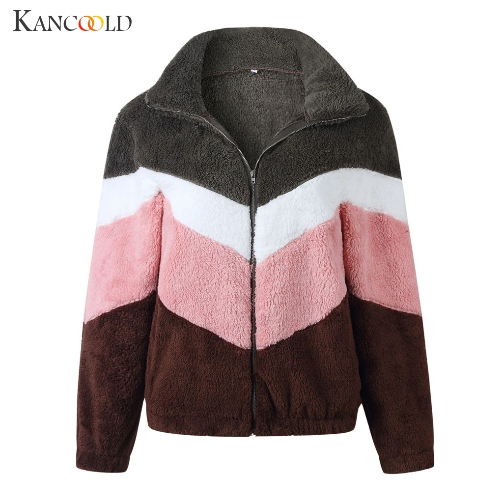 KANCOOLD пальто для женщин Лоскутная молния фланелевая толстовка с длинными