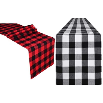 

HOT 2x Checkered Tablecloth Cotton Black and Red Plaid /Black and White Plaid for Family Dinner