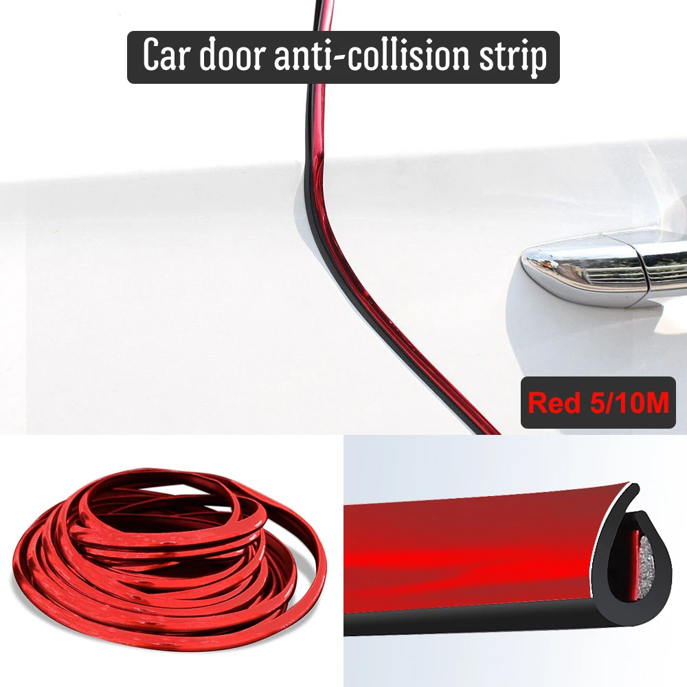 

5M/10M Car Door Protector Anti-Collision Strip Red Door Edge Anti-Scratch Sticker chrome Trim Car Body Safety Seal Protection
