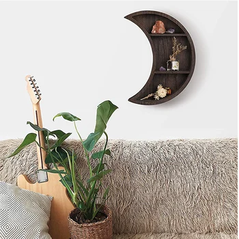 

Wall-Mount Storage Box, Wood Holder, Makeup Book Bonsai Creative Decorative Small Moon-Shape Container