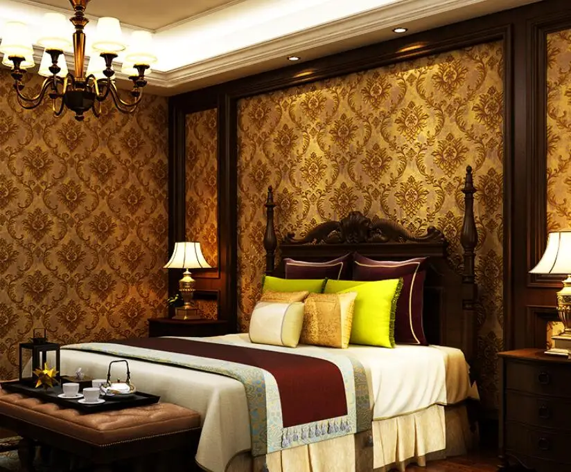 Beibehang роскошные классические обои домашний декор фон стены Дамаск обои золотой цветочный обои 3D Бархат гостиная
