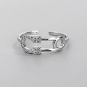 

sodrov S925 Silver Korean Creative Pin Double Line Ring Female Fashion Diamond Personalized Index Finger Ring adjustable