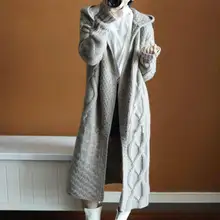 Свободные женские вязаные кардиганы с длинным рукавом, однотонный джемпер на осень и зиму, Женский вязаный однотонный длинный кардиган, пальто