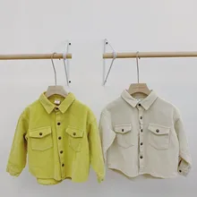 Новинка; сезон осень-зима; вельветовые рубашки в корейском стиле для маленьких мальчиков; однотонные куртки с длинными рукавами; одежда для детей; повседневные детские рубашки
