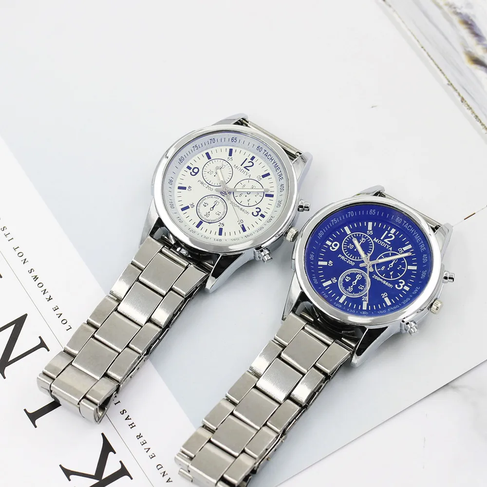 Classic Geneva Silver Men Watch Crystal Glass Stainless Steel Analog Quartz Wrist Watch Luxury Watches Masculino Relogio