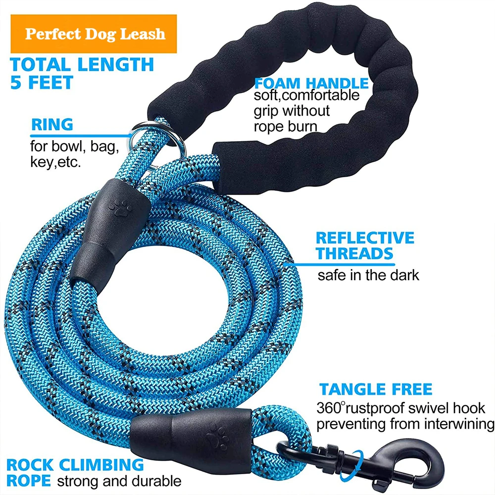 CenKinfo Strong Dog Leash ,Comfortable Padded Handle and Highly Reflective Threads Dog Accessories Puppy Supplies