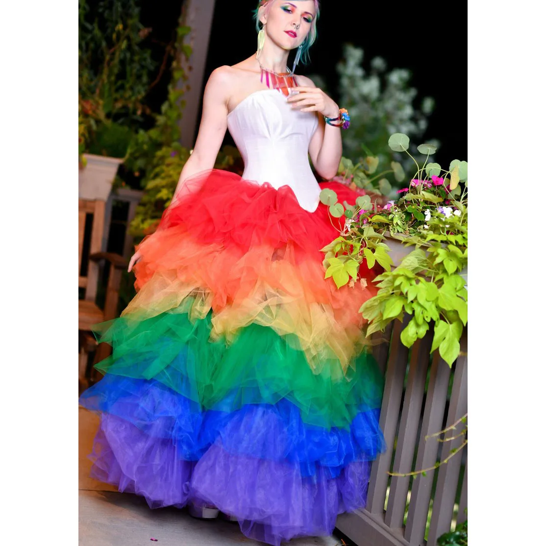 Model picture color Радужная юбка-пачка с тюлевой юбкой в стиле хиппи Красочные смешанные цвета макси длинные женские Юбки Многослойная модная юбка для выпускного вечера индивидуальный заказ - Цвет: Model picture color