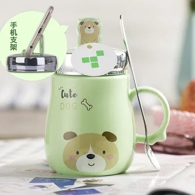 Кружка с единорогом, креативная крышка, ложка, персональный Кронштейн для мобильного телефона, керамическая чашка для мужчин и женщин, Корейская чашка с молоком и кофе CL11222120 - Цвет: green
