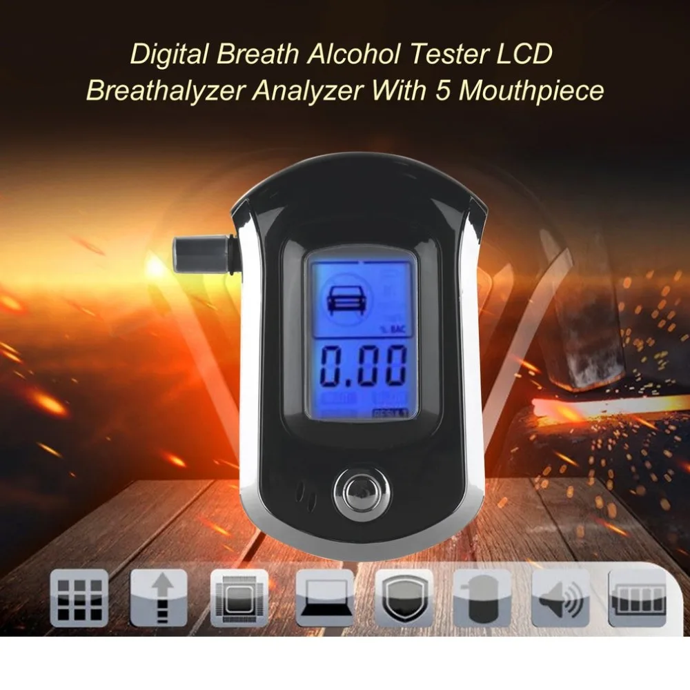 AT6000 умный тестер алкоголя в дыхании цифровой ЖК-анализатор Алкотестер AT6000 анализатор спирта газа с 11 мундштуками DFDF