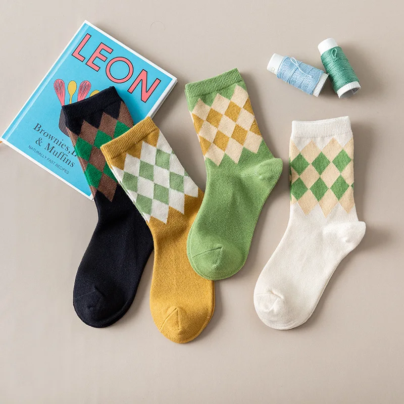 

2020 New Male Socks Casual Business Happy Fashion Contracted Men's Cotton Socks Colorful Plaid Gentleman Couples Stockings