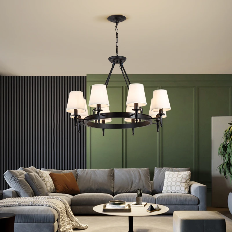 

Chandelier Living Room Ceiling Chandeliers Bedroom Lustre Fabric Lampshade Kitchen Restaurant Lighting