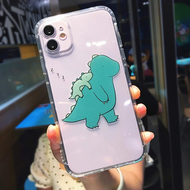 Cute Cartoon Animal Dinosaur Couple Phone Case For iPhone 13 Pro Max 12 11 X XS XR 7 8 Plus SE Transparent Soft Shockproof Cover sleep dinosaur