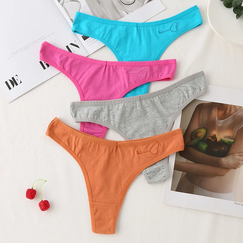 BANNIROU 3 Pcs Panties Woman Thongs Cotton Underwear For Women Female Sexy T-back G-string Colorful Underpants Ladies Intimates