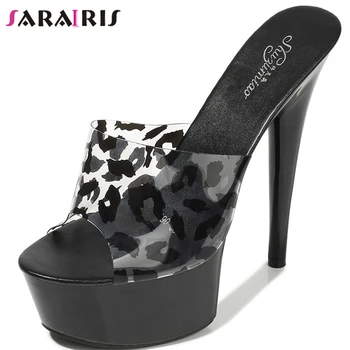 

SARAIRIS Platform Solid Slip On Super High Heel Slippers Women Casual Party Wedding Pvc Sandals Ladies Summer Shoes