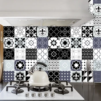 

Black & White Gray Ceramic Tiles Wall Sticker Bathroom Kitchen Stairs Decoration Wall Decals Waterproof Peel & Stick Art Mural
