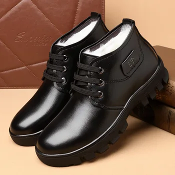 

DM761 high quality men Winter Genuine Leather wool warm shoes men's casual high-top comfortable anti-ski boots Dad leather boots