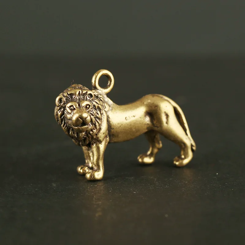 Small King Винтажный латунный большой лев статуя короля украшения Ретро Медный маленький брелок со львом Подвески автомобильный брелок кольца Декор украшение стола - Цвет: Small King