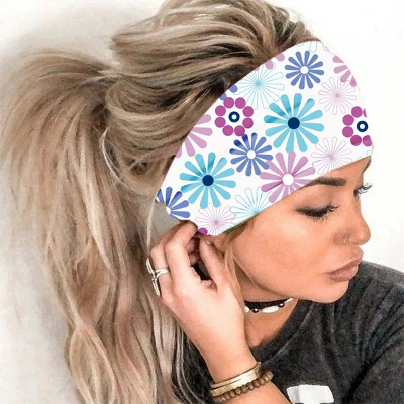 Women Wide Sports Yoga Headband Stretch Hairband Elastic Print Hair Band Boho Turban Hair Accessories Sweatband 2020 New