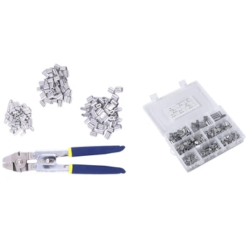 

180Pcs 3 Size Aluminum Double Barrel Ferrule Crimping Loop Sleeve Kit & 315Pcs 8 Sizes Aluminum Crimping Loop Sleeve