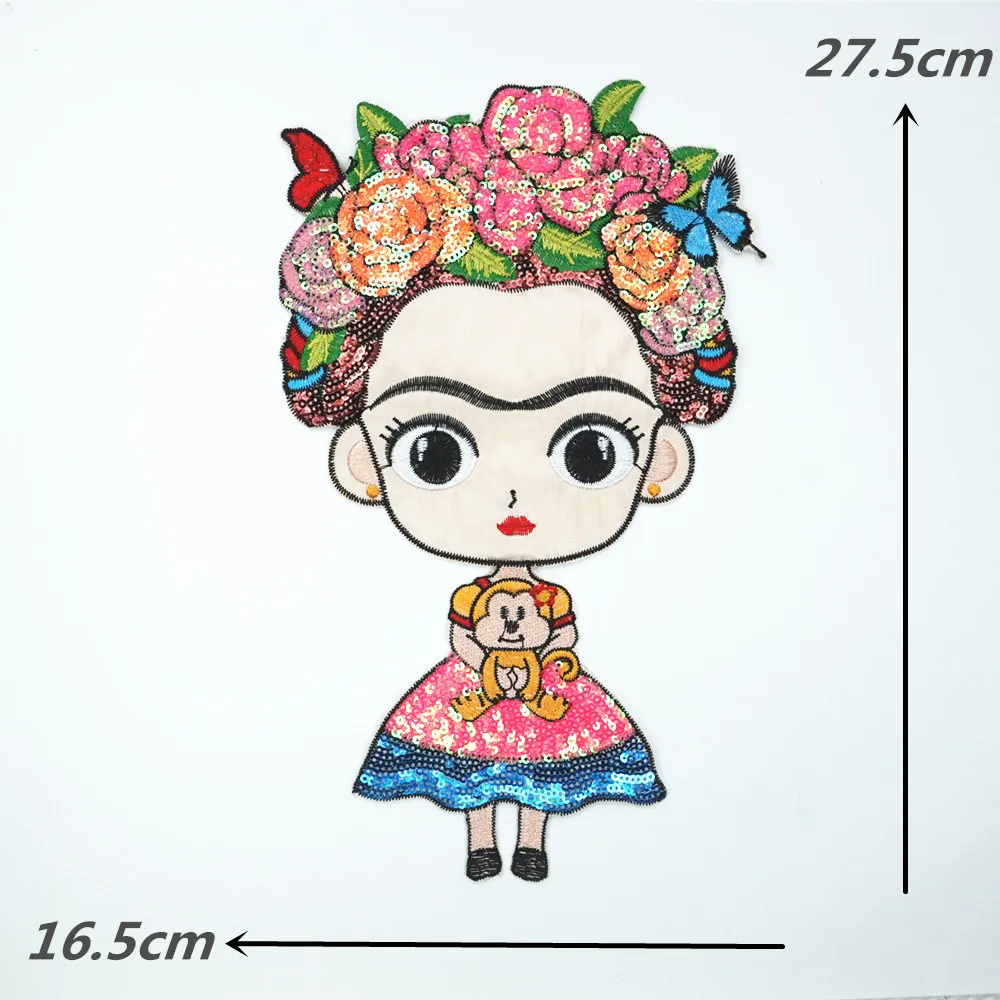 Sequin Frida Kahlo Floral Patch Art Colorful Applique