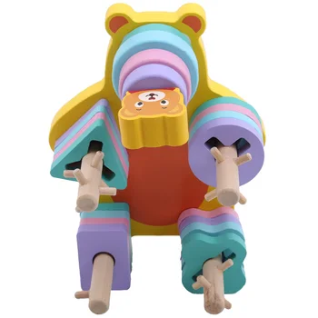 

New Bear Type Puzzle Intelligence Classic Baby Toys Wooden Matching Color Geometry Column Shape Sort Building Set