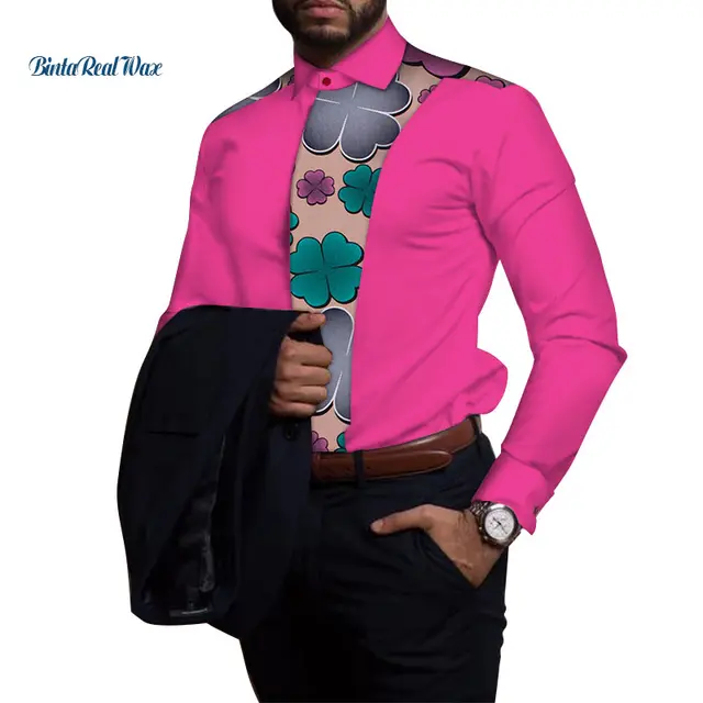 Casual 100% Cotton Mens Shirt African Clothing Dashiki Patchwork Print Shirt Tops Bazin Riche Traditional African Clothing WYN81 8